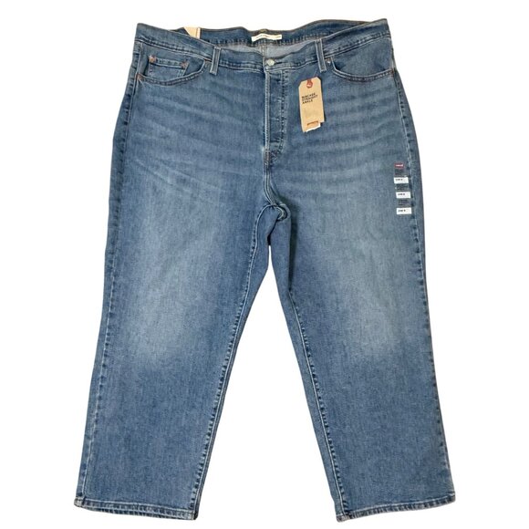 NWT Levi’s Ribcage Straight Ankle Jeans Plus Size 24W Super High Rise Blue Denim - Picture 2 of 10